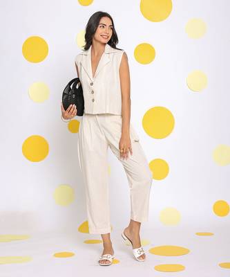 Off white summer relaxed formal linen pants 3