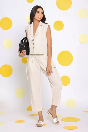 Off white summer relaxed formal linen pants