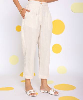 Off white summer relaxed formal linen pants 5