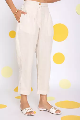 Off white summer relaxed formal linen pants