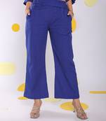 Royal blue summer relaxed waist cross tie up wide leg linen pants