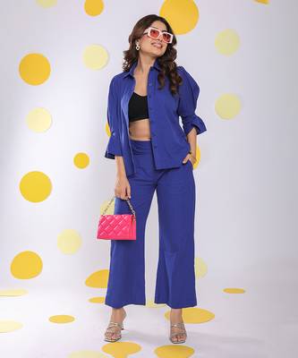 Royal blue summer relaxed waist cross tie up wide leg linen pants 2