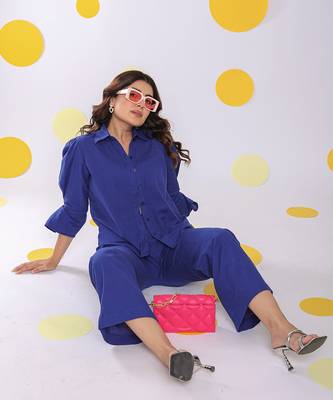 Royal blue summer relaxed waist cross tie up wide leg linen pants 5