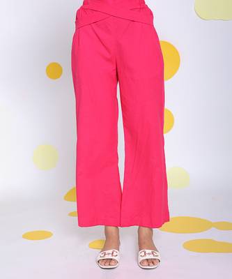 Hot pink summer waist cross tie up  relaxed wide leg linen pants 1