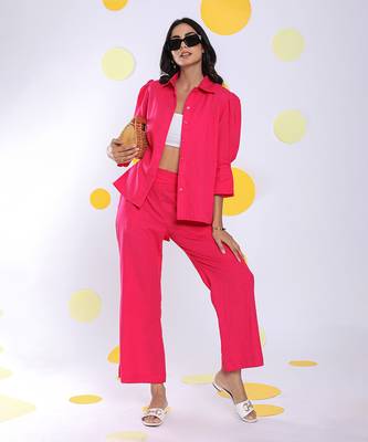Hot pink summer waist cross tie up  relaxed wide leg linen pants 2