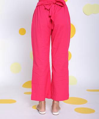 Hot pink summer waist cross tie up  relaxed wide leg linen pants 4