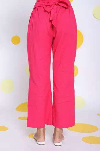 Hot pink summer waist cross tie up  relaxed wide leg linen pants