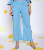 Sky blue summer waist cross tie up relaxed wide leg formal linen pants