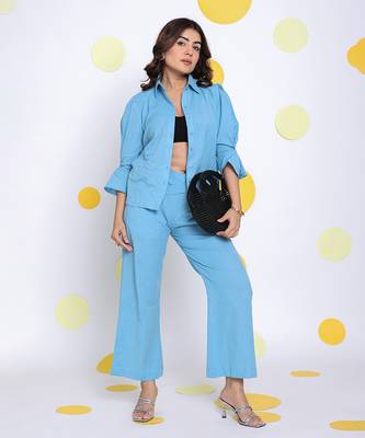 Sky blue summer waist cross tie up relaxed wide leg formal linen pants 3