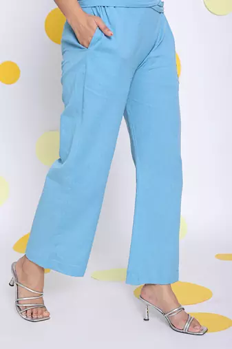 Sky blue summer waist cross tie up relaxed wide leg formal linen pants