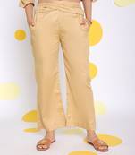 Beige summer relaxed  waist cross tie up  wide leg formal 100% cotton pants