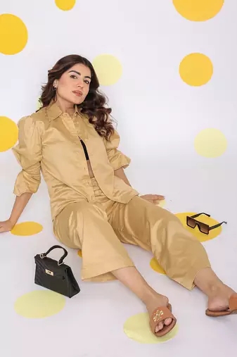 Beige summer relaxed  waist cross tie up  wide leg formal 100% cotton pants