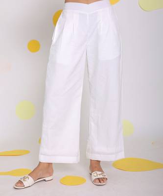 White summer relaxed wide leg formal linen pants 1