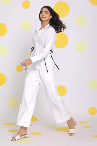 White summer relaxed wide leg formal linen pants