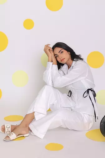 White summer relaxed wide leg formal linen pants