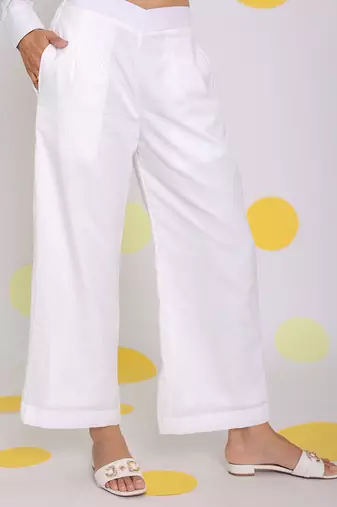 White summer relaxed wide leg formal linen pants