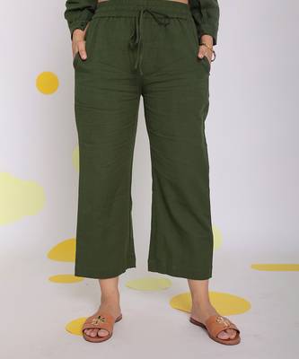 Olive green summer relaxed wide leg everyday wear linen pants 1
