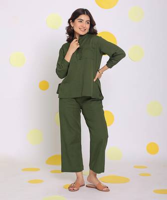 Olive green summer relaxed wide leg everyday wear linen pants 3