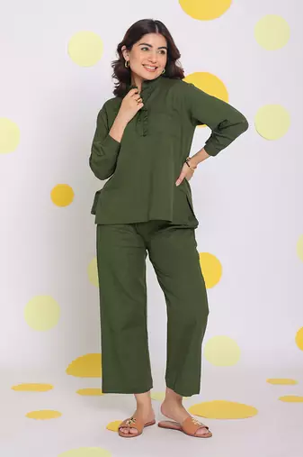 Olive green summer relaxed wide leg everyday wear linen pants
