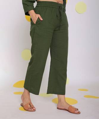 Olive green summer relaxed wide leg everyday wear linen pants 4