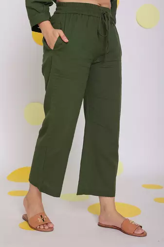 Olive green summer relaxed wide leg everyday wear linen pants