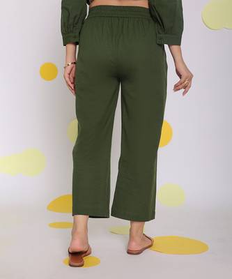 Olive green summer relaxed wide leg everyday wear linen pants 5