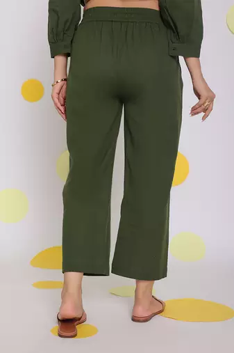 Olive green summer relaxed wide leg everyday wear linen pants