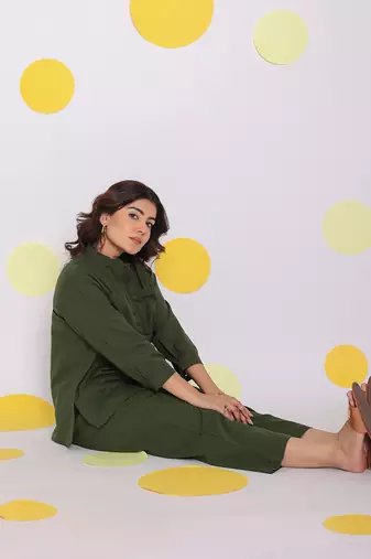 Olive green summer relaxed wide leg everyday wear linen pants