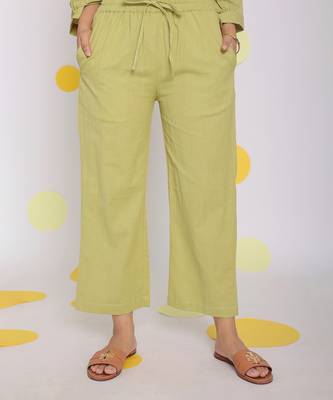 Light green summer relaxed wide leg everyday wear linen pants 1
