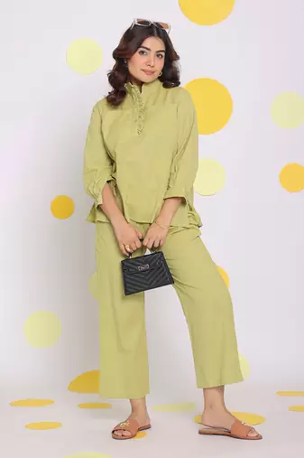 Light green summer relaxed wide leg everyday wear linen pants