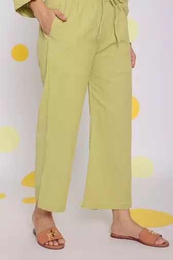 Light green summer relaxed wide leg everyday wear linen pants