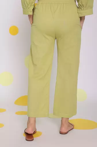 Light green summer relaxed wide leg everyday wear linen pants