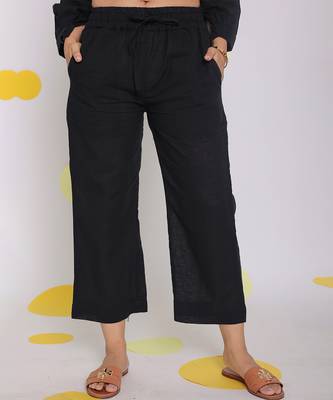 Black relaxed wide leg summer formal linen pants 1