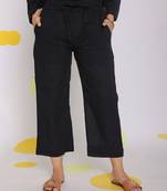 Black relaxed wide leg summer formal linen pants