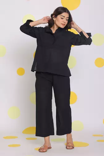 Black relaxed wide leg summer formal linen pants
