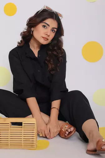 Black relaxed wide leg summer formal linen pants