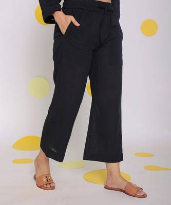 Black relaxed wide leg summer formal linen pants 5