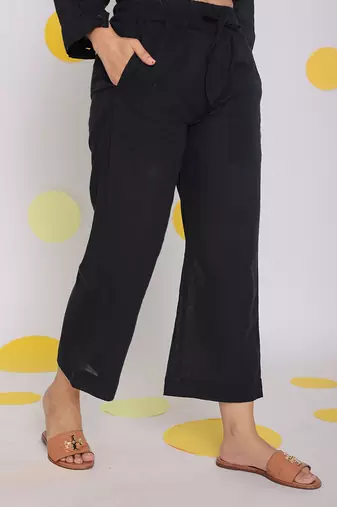 Black relaxed wide leg summer formal linen pants