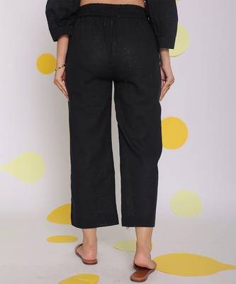 Black relaxed wide leg summer formal linen pants 6