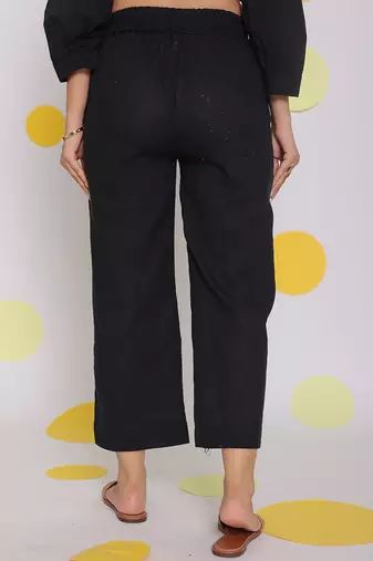 Black relaxed wide leg summer formal linen pants