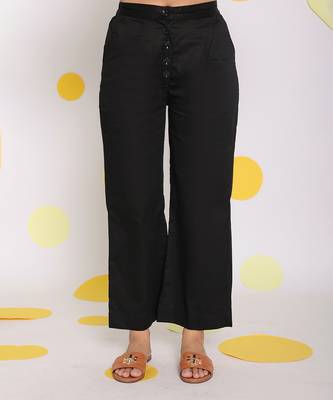 Black summer relaxed wide leg everyday wear 100% cotton pants 1