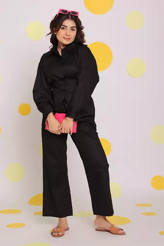 Black summer relaxed wide leg everyday wear 100% cotton pants