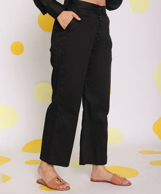 Black summer relaxed wide leg everyday wear 100% cotton pants 5