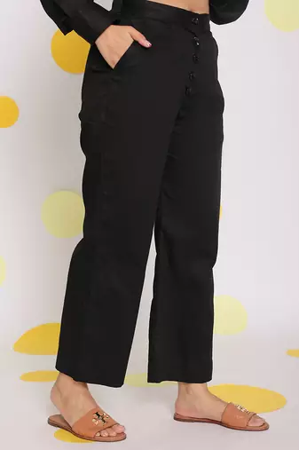 Black summer relaxed wide leg everyday wear 100% cotton pants