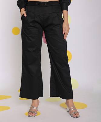 Black summer relaxed buttoned everyday wear 100% cotton pants 1