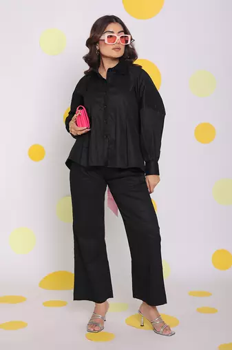 Black summer relaxed buttoned everyday wear 100% cotton pants