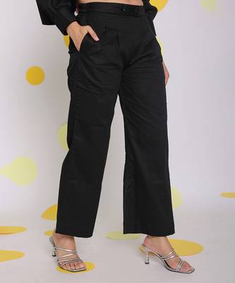 Black summer relaxed buttoned everyday wear 100% cotton pants 4
