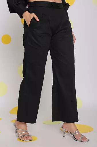 Black summer relaxed buttoned everyday wear 100% cotton pants