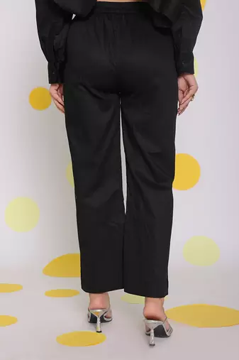Black summer relaxed buttoned everyday wear 100% cotton pants