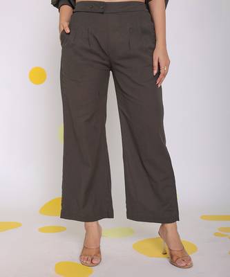 Grey relaxed buttoned summer formal linen pants 1